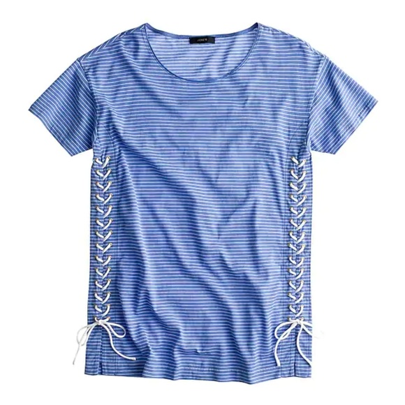 J. Crew Lace-up Tunic Shirt Stripe Blue White Size XXS - Picture 2 of 6
